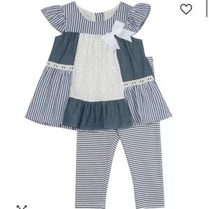 Brand NEW! Baby Girls Chambray Top and Stripe Legging, 2 Piece Set